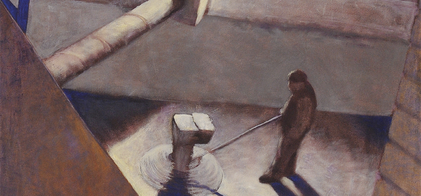 <b>JAKATICS-SZABÓ Veronika | Talajlesimító (2009) | 200×100 cm, olaj, vászon | AMA BOOK I. | részlet</b>