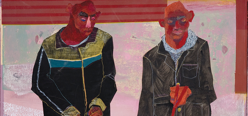 <b>KÁRPÁTHEGYI István | Panelproli II. (sorozat) (2012) | 100×170 cm, farost, vászon, papír kollázs | AMA BOOK II. | részlet</b>